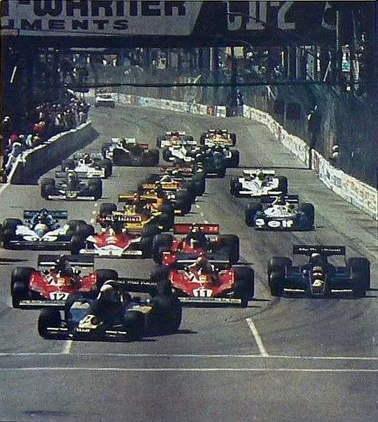 Archival view of the 1977 Monaco Grand Prix start